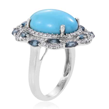 Sleeping Beauty Turquoise and Multi Gemstone Ring in Rhodium Over Sterling Silver (Size 7.0) 8.60 ctw image number 2