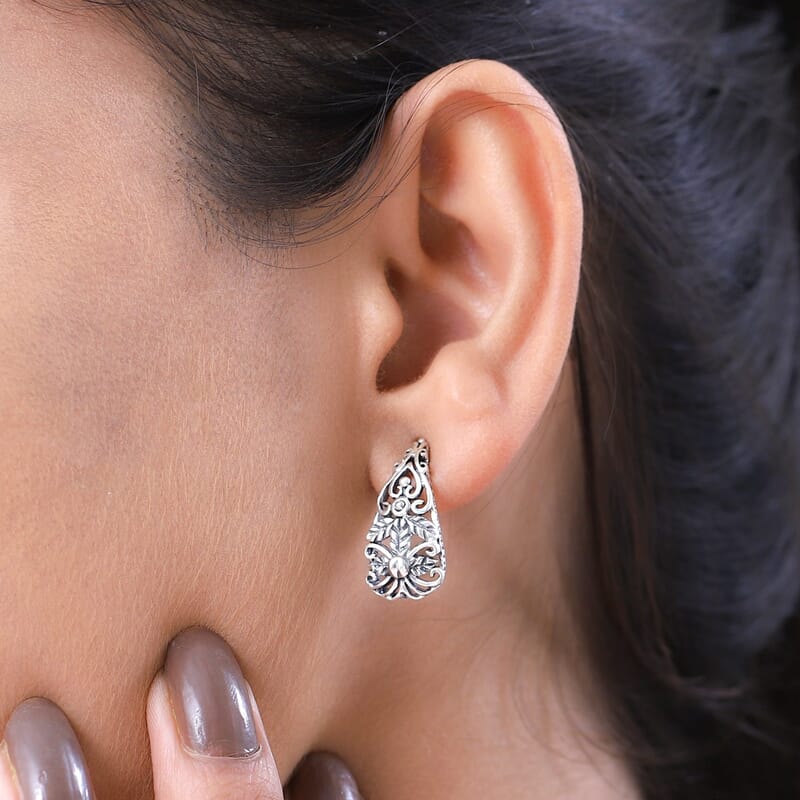 J-Hoop Earrings in Sterling Silver, Silver Dangle Earrings