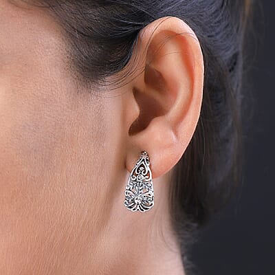 J-Hoop Earrings in Sterling Silver, Silver Dangle Earrings