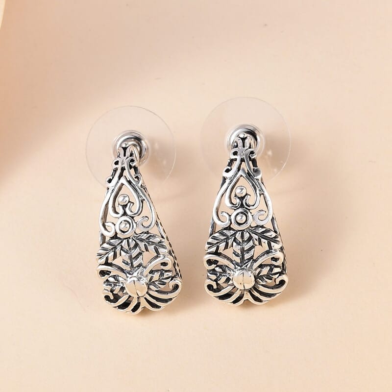 J-Hoop Earrings in Sterling Silver, Silver Dangle Earrings