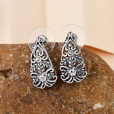 J-Hoop Earrings in Sterling Silver, Silver Dangle Earrings