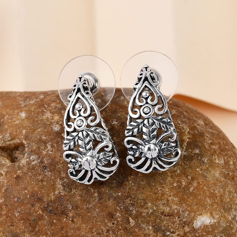 J-Hoop Earrings in Sterling Silver, Silver Dangle Earrings