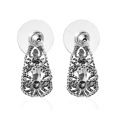 J-Hoop Earrings in Sterling Silver, Silver Dangle Earrings