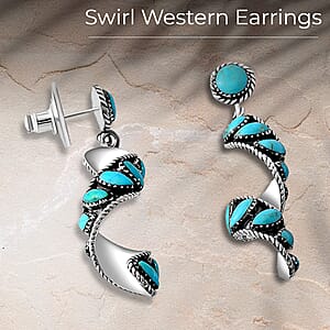Santa Fe Style Kingman Turquoise Earrings, Swirl Earrings, Twisted Drop Earrings, Sterling Silver Earrings 4.50 ctw