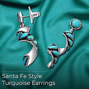 Santa Fe Style Kingman Turquoise Earrings, Swirl Earrings, Twisted Drop Earrings, Sterling Silver Earrings 4.50 ctw