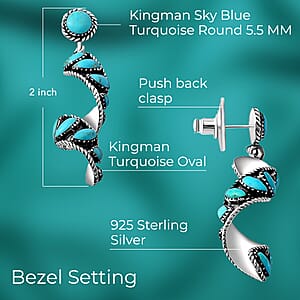 Santa Fe Style Kingman Turquoise Earrings, Swirl Earrings, Twisted Drop Earrings, Sterling Silver Earrings 4.50 ctw