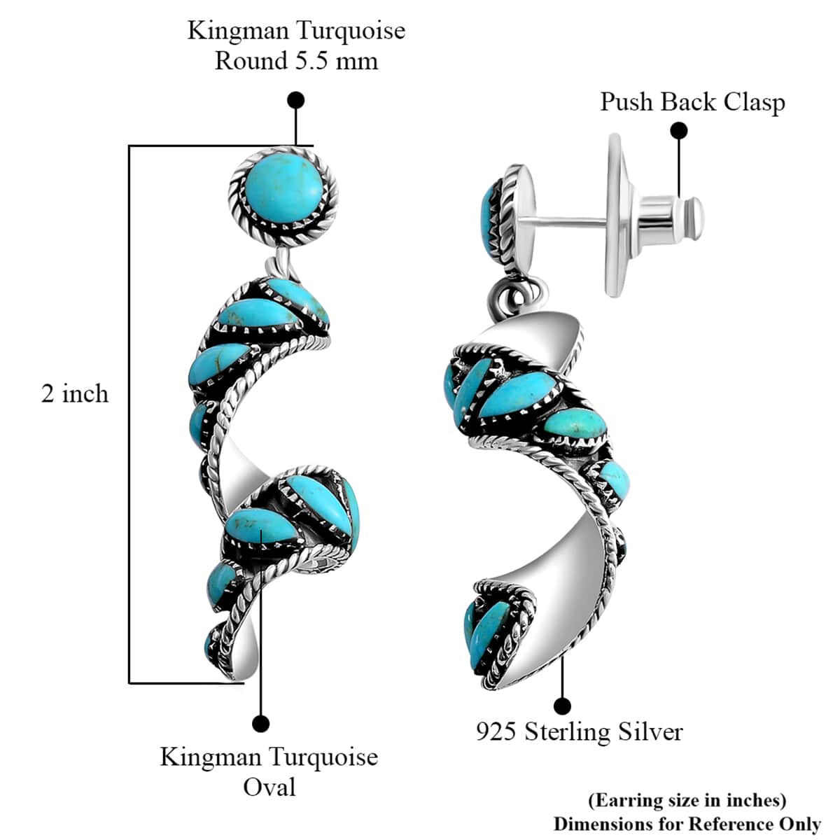 Mother’s Day Gift Santa Fe Style Kingman Turquoise Earrings, Swirl Earrings, Twisted Drop Earrings, Sterling Silver Earrings 4.50 ctw image number 7