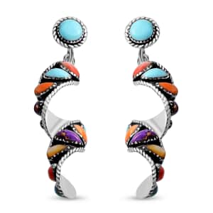 SANTA FE Style Kingman Turquoise Swirl Earrings in Sterling Silver 4.50 ctw