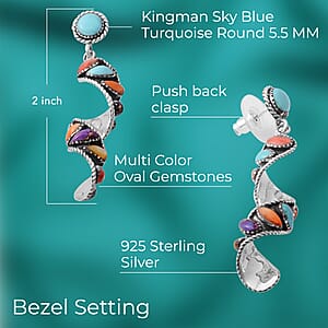 Santa Fe Style Multi Gemstone Earrings, Swirl Earrings, Twisted Drop Earrings, Sterling Silver Earrings 2.25 ctw