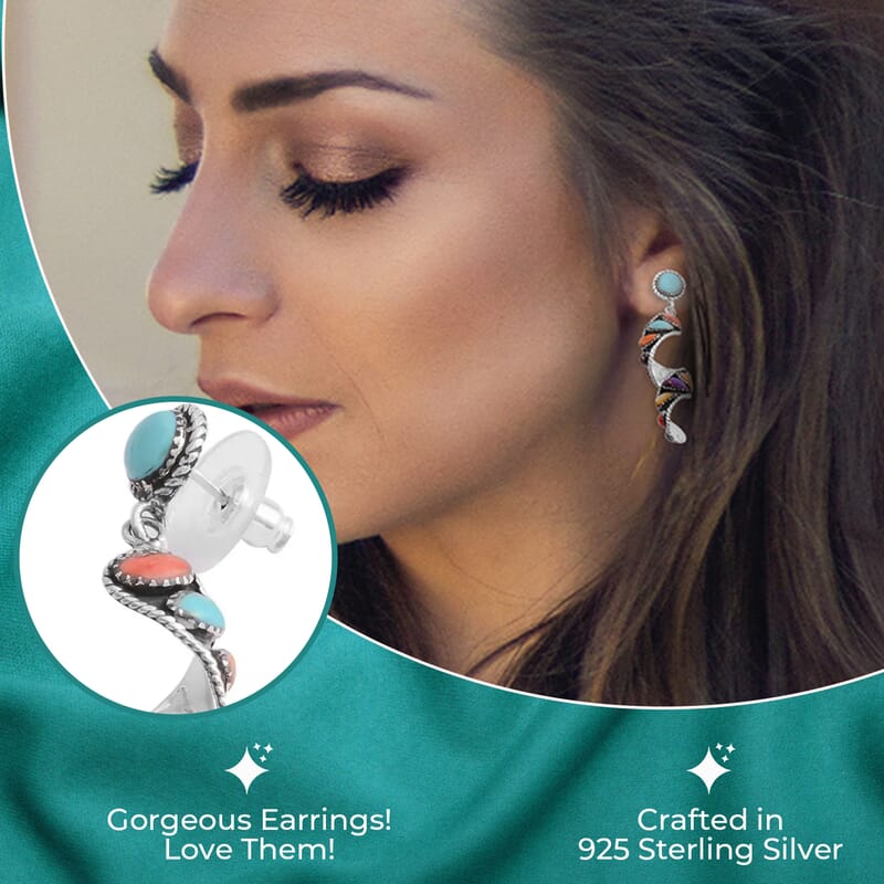 Santa Fe Style Multi Gemstone Earrings, Swirl Earrings, Twisted Drop Earrings, Sterling Silver Earrings 2.25 ctw