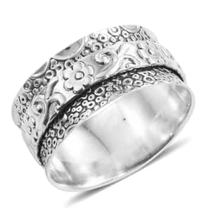 Sterling Silver Floral Spinner Ring (Size 10.0) (4.4 g)