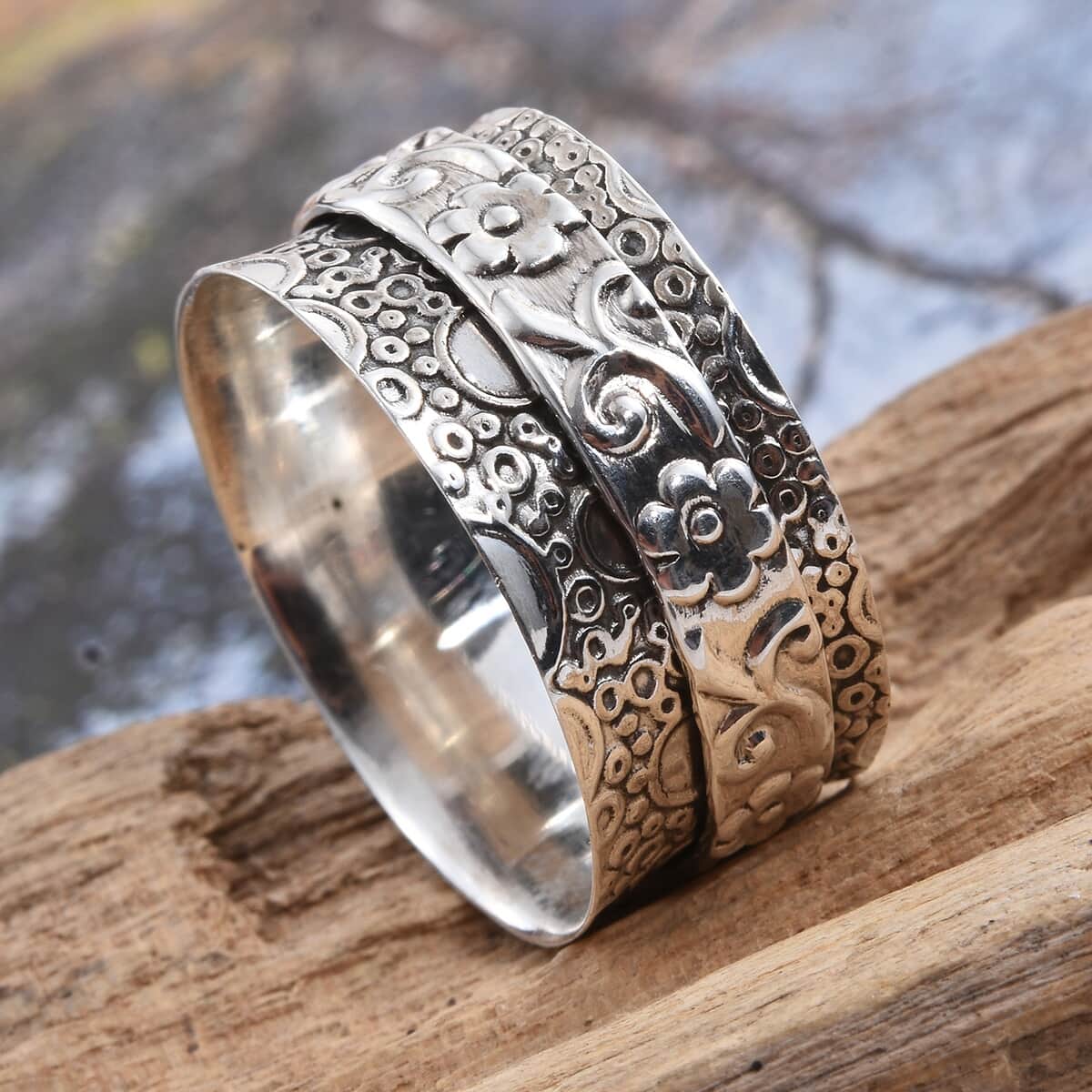 Sterling Silver Floral Spinner Ring (Size 10.0) (4.4 g) image number 1
