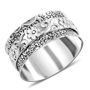 Sterling Silver Floral Spinner Ring, Fidget Rings for Anxiety, Stress Relieving Anxiety Ring Band (Size 11.0)