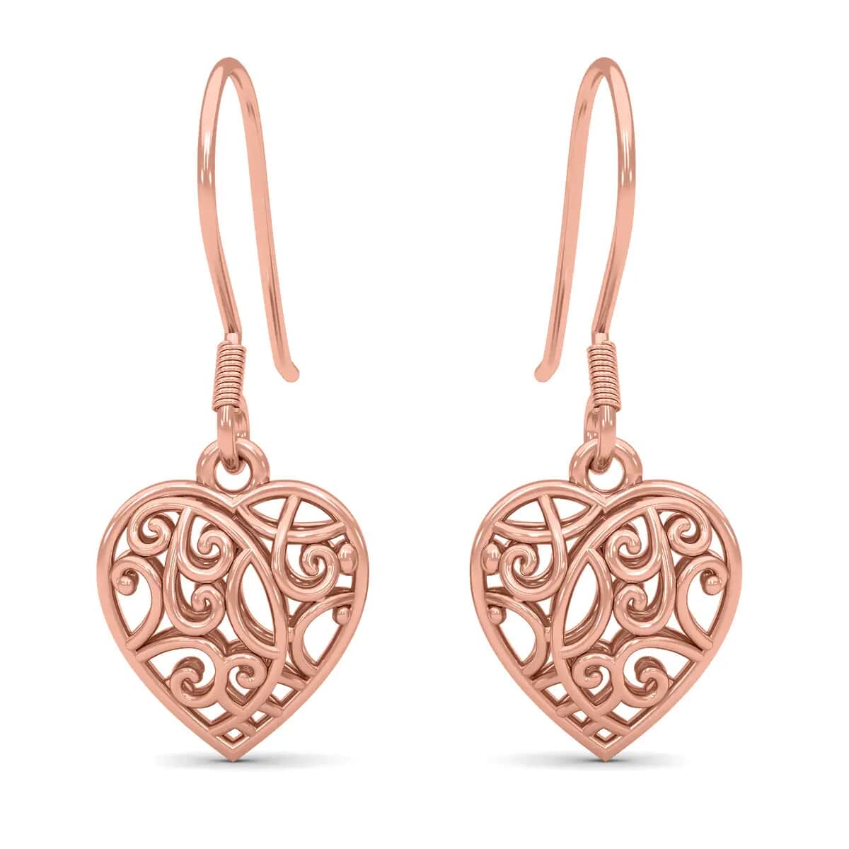 Mother’s Day Gift Openwork Drop Dangle Earrings in 14K Rose Gold Plated Sterling Silver, Filigree Heart Earrings, Dangle Silver Earrings For Women image number 0