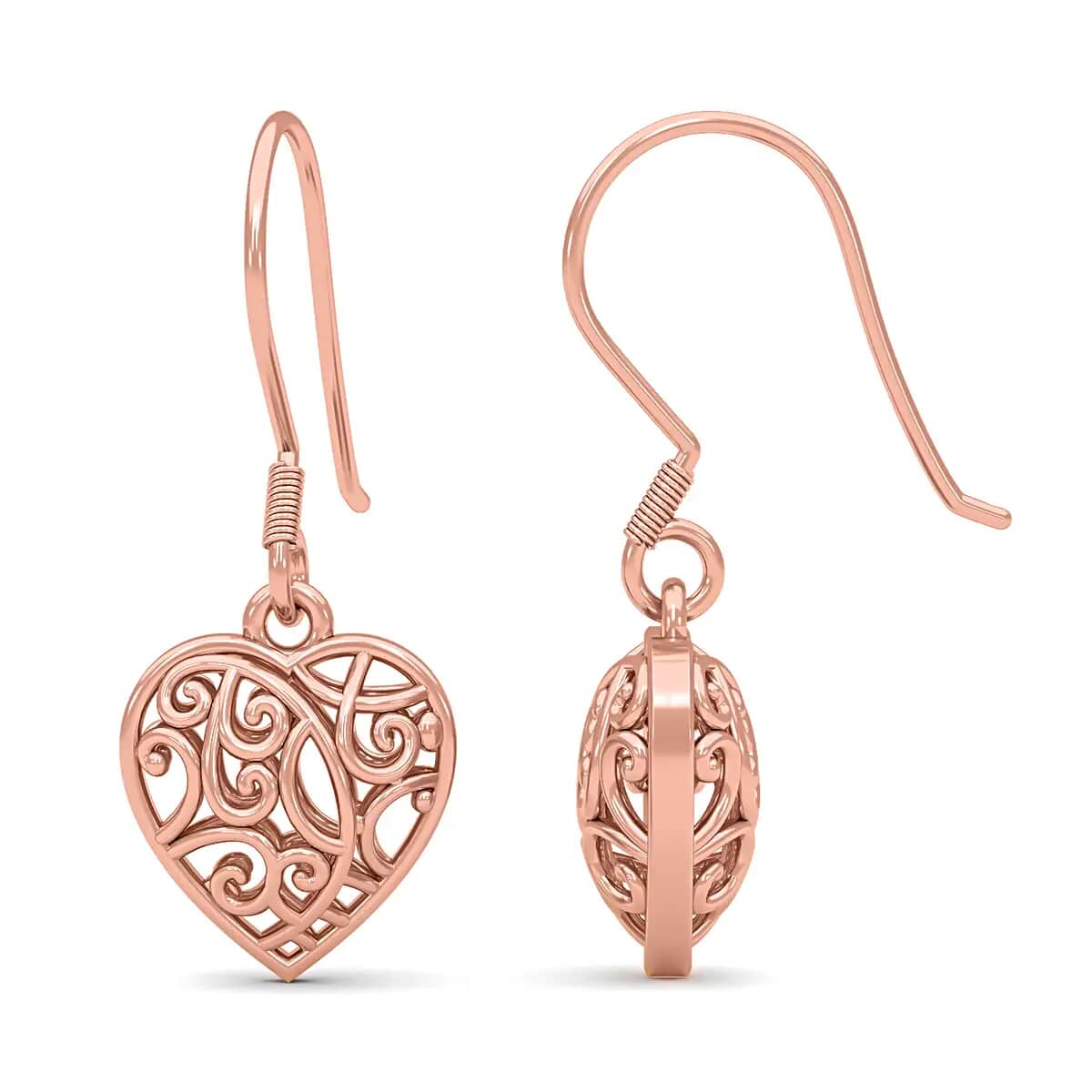 Mother’s Day Gift Openwork Drop Dangle Earrings in 14K Rose Gold Plated Sterling Silver, Filigree Heart Earrings, Dangle Silver Earrings For Women image number 5