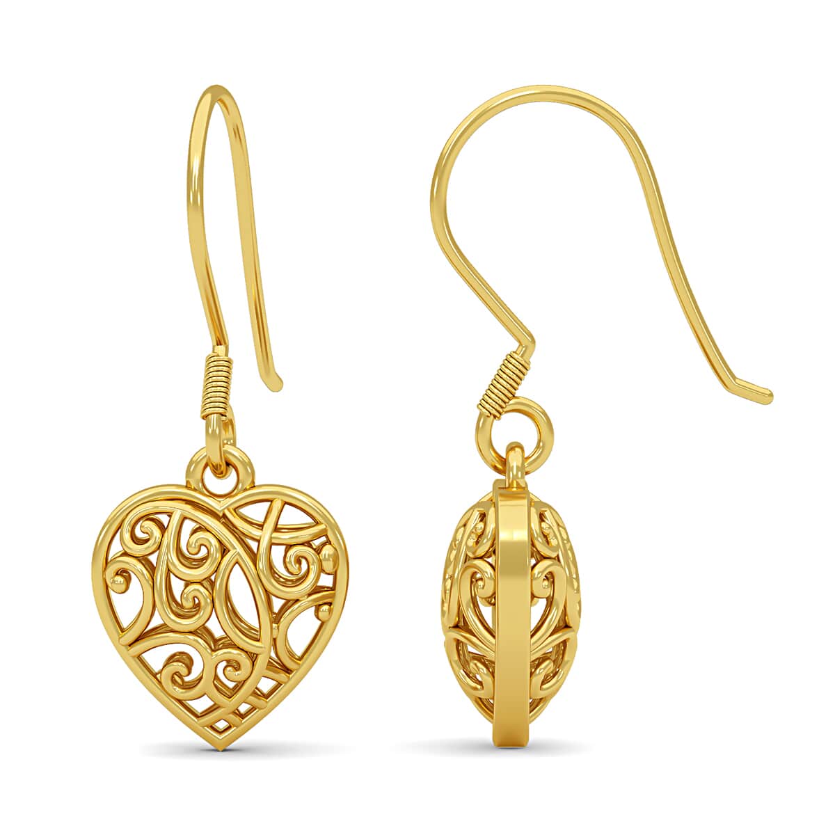 Mother’s Day Gift Openwork Drop Dangle Earrings in 14K Yellow Gold Plated Sterling Silver, Filigree Heart Earrings, Dangle Silver Earrings For Women image number 6