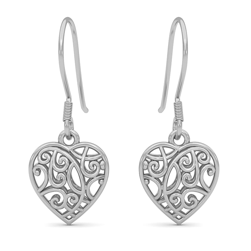 D'Joy Openwork Filigree Heart Earrings in Platinum Over Sterling Silver 3.60 Grams