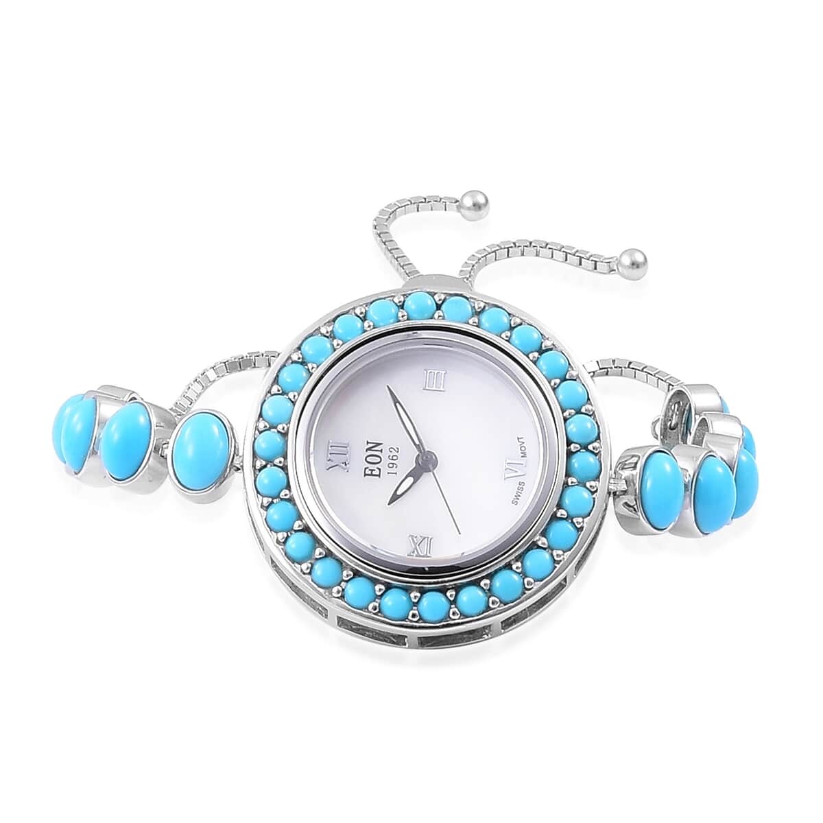 Eon 1962 Sleeping Beauty Turquoise Swiss Movement Magic Ball Bracelet Watch in Sterling Silver with Stainless Steel Back 8.10 ctw image number 0