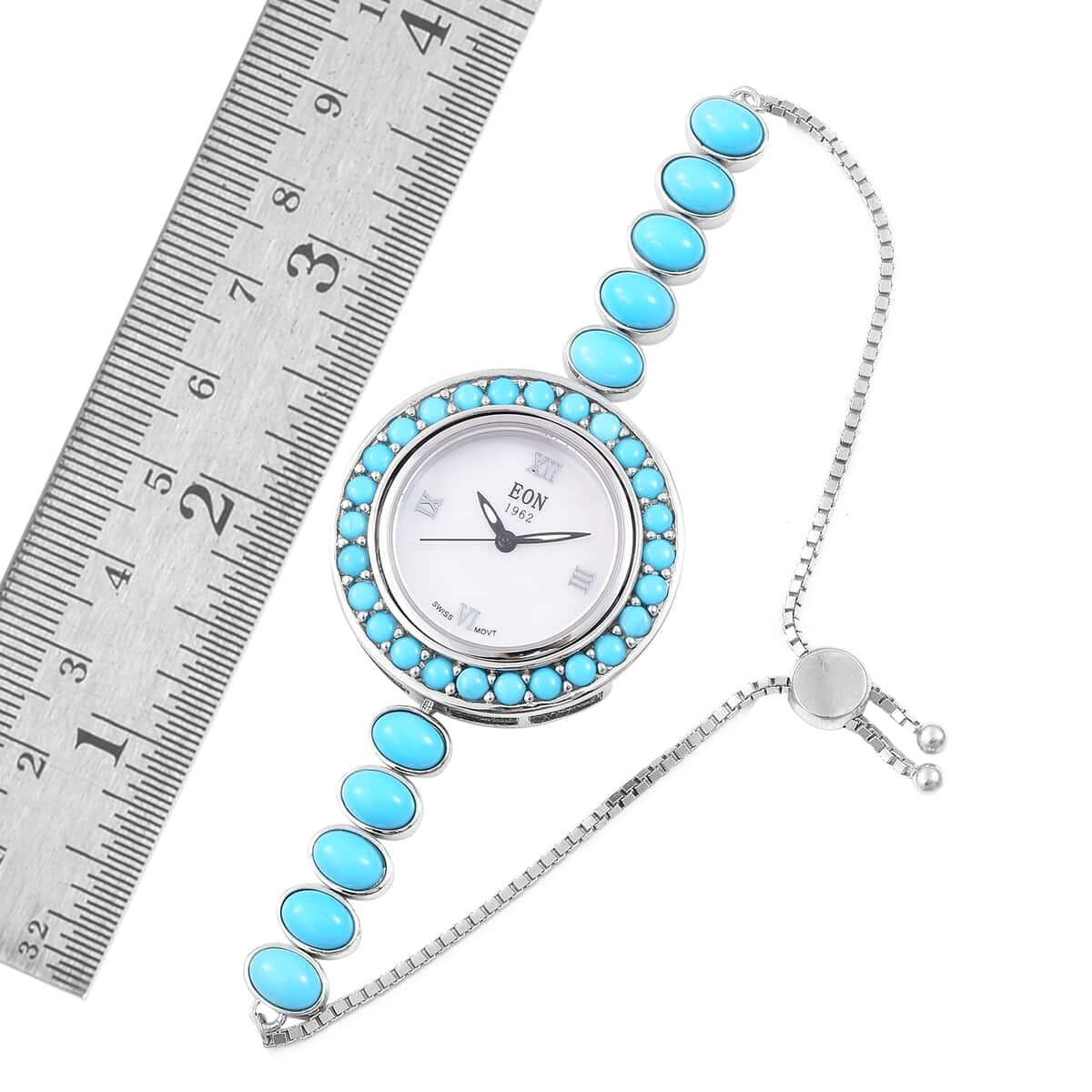 Eon 1962 Sleeping Beauty Turquoise Swiss Movement Magic Ball Bracelet Watch in Sterling Silver with Stainless Steel Back 8.10 ctw image number 4