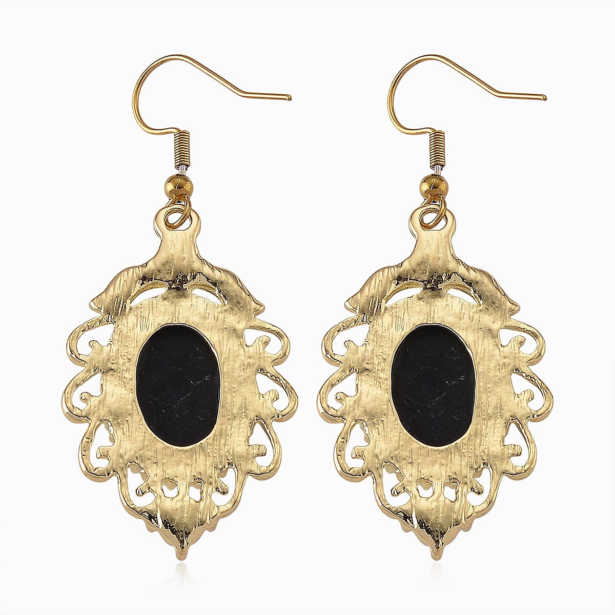 Black Cameo and Multi Gemstone Earrings and Necklace (20-22 Inches) in Goldtone & ION Plated YG Stainless Steel image number 7
