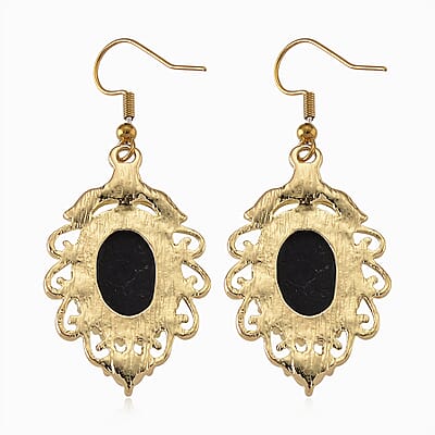 Black Cameo and Multi Gemstone Earrings and Necklace (20-22 Inches) in Goldtone & ION Plated YG Stainless Steel