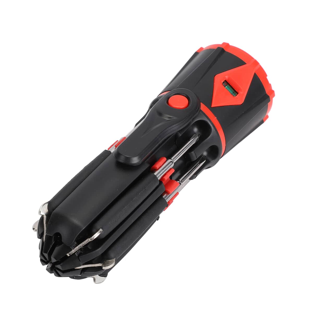 Red And Black 10-in-1 Multi-Functional, Portable, AAA Battery Operated Screwdriver Repair Tool Kit with LED Portable Flash Light, One-Meter Long Tape image number 1