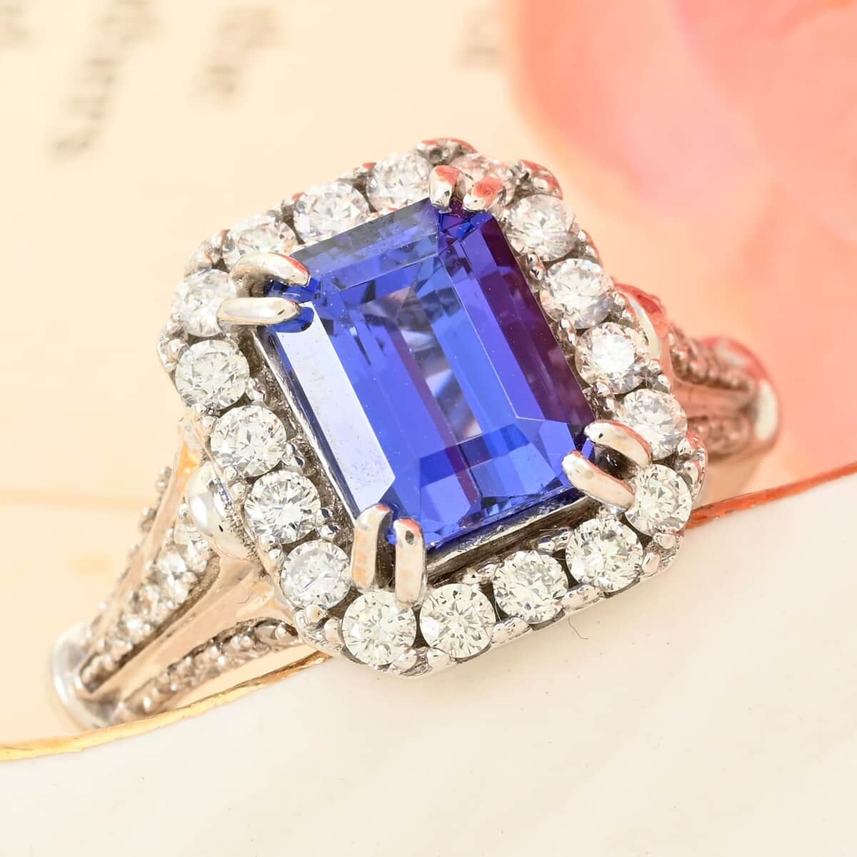 One Of A Kind Certified & Appraised Iliana 18K White Gold AAA Tanzanite and G-H SI Diamond Ring (Size 7.0) 6.25 Grams 4.00 ctw image number 1