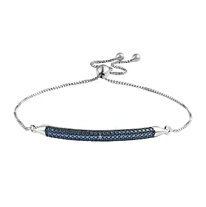 D'Joy Blue Diamond Accent Bolo Bar Bracelet in Rhodium and Platinum Over Sterling Silver 