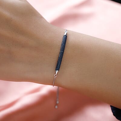 D'Joy Blue Diamond Accent Bolo Bar Bracelet in Rhodium and Platinum Over Sterling Silver