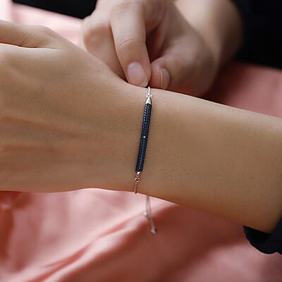 D'Joy Blue Diamond Accent Bolo Bar Bracelet in Rhodium and Platinum Over Sterling Silver