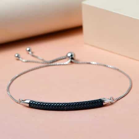 Blue Diamond Accent Bolo Bar Bracelet in Rhodium and Platinum Over Sterling Silver  image number 3