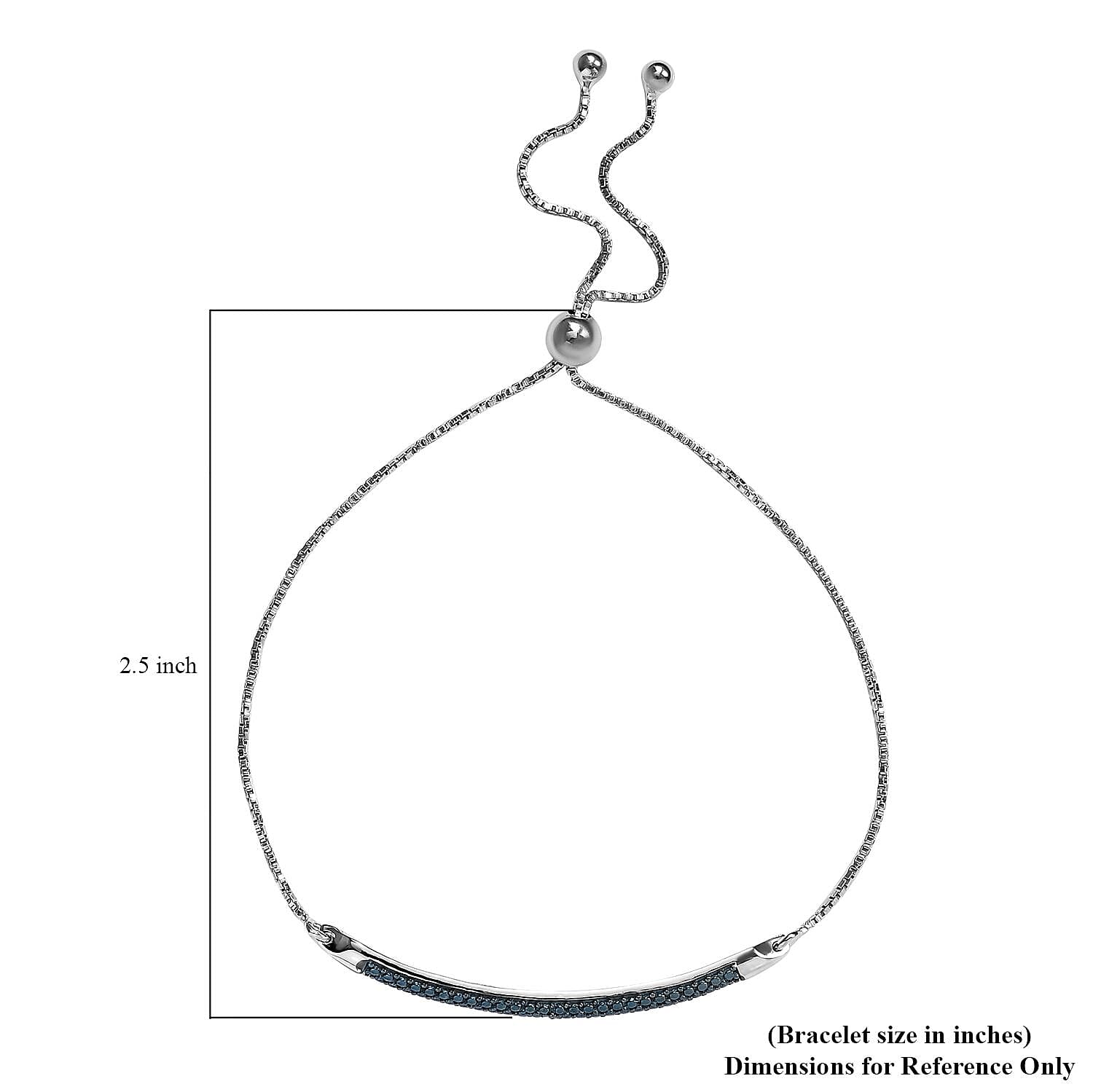 D'Joy Blue Diamond Accent Bolo Bar Bracelet in Rhodium and Platinum Over Sterling Silver