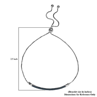D'Joy Blue Diamond Accent Bolo Bar Bracelet in Rhodium and Platinum Over Sterling Silver