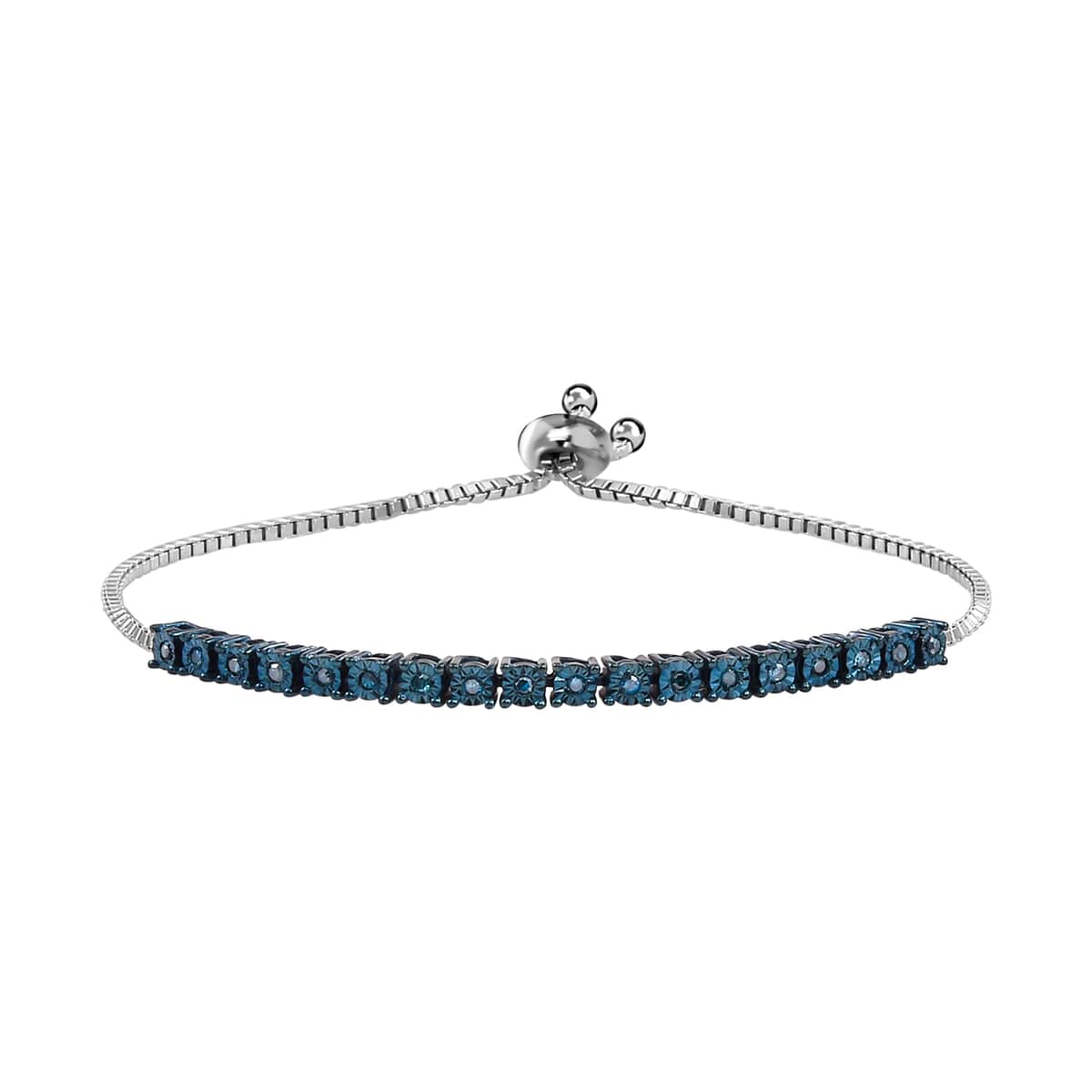 Blue Diamond Bracelet in Sterling Silver, Adjustable Bolo Bracelet, Tennis Bracelet for Women image number 0