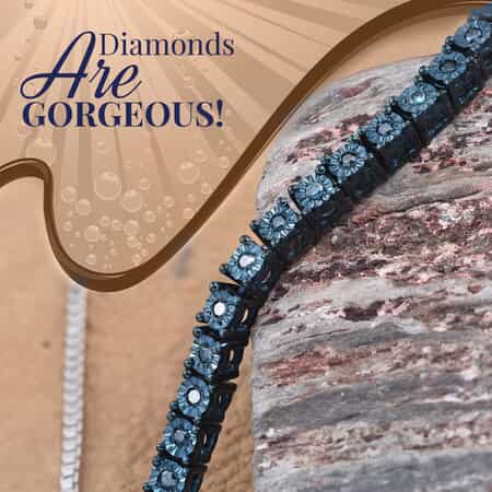 Blue Diamond Bracelet in Sterling Silver, Adjustable Bolo Bracelet, Tennis Bracelet for Women image number 1