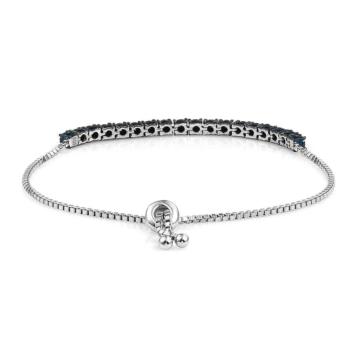Blue Diamond Bracelet in Sterling Silver, Adjustable Bolo Bracelet, Tennis Bracelet for Women
