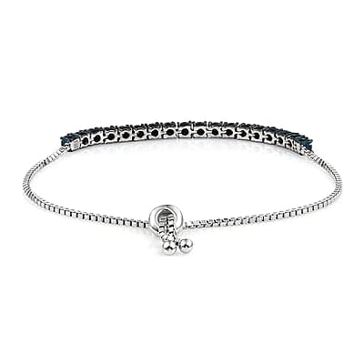 Blue Diamond Bracelet in Sterling Silver, Adjustable Bolo Bracelet, Tennis Bracelet for Women