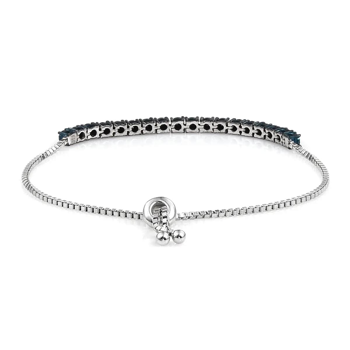 Blue Diamond Bracelet in Sterling Silver, Adjustable Bolo Bracelet, Tennis Bracelet for Women image number 4