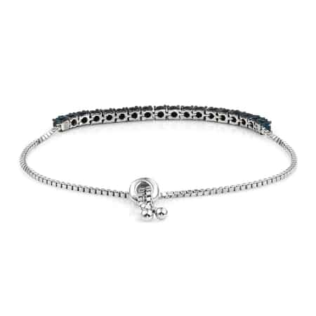 Blue Diamond Bracelet in Sterling Silver, Adjustable Bolo Bracelet, Tennis Bracelet for Women image number 4