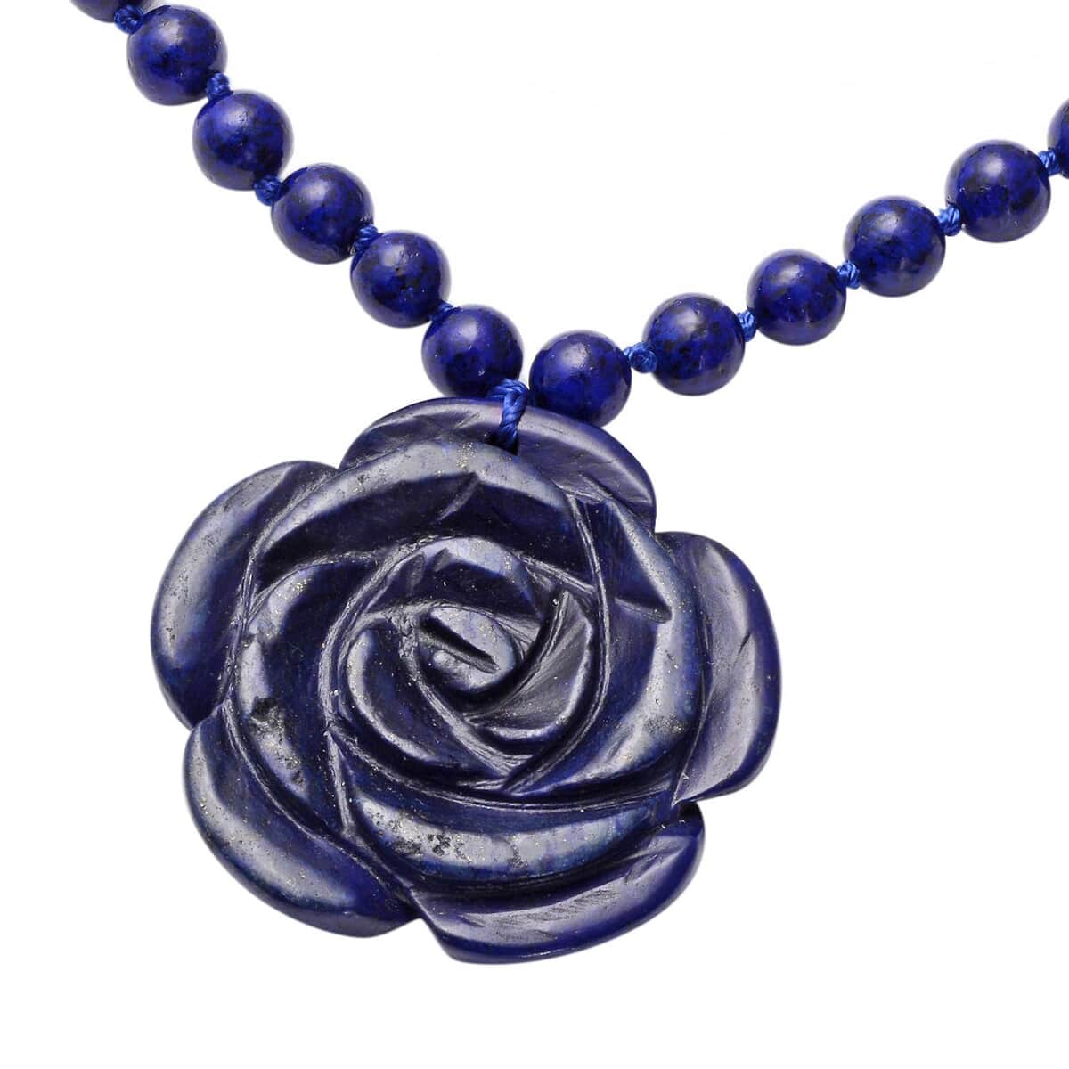 Lapis Lazuli Necklace, Carved Lapis Lazuli Necklace, Carved Flower Necklace, Sterling Silver Necklace, 18 Inch Necklace 171.00 ctw image number 2