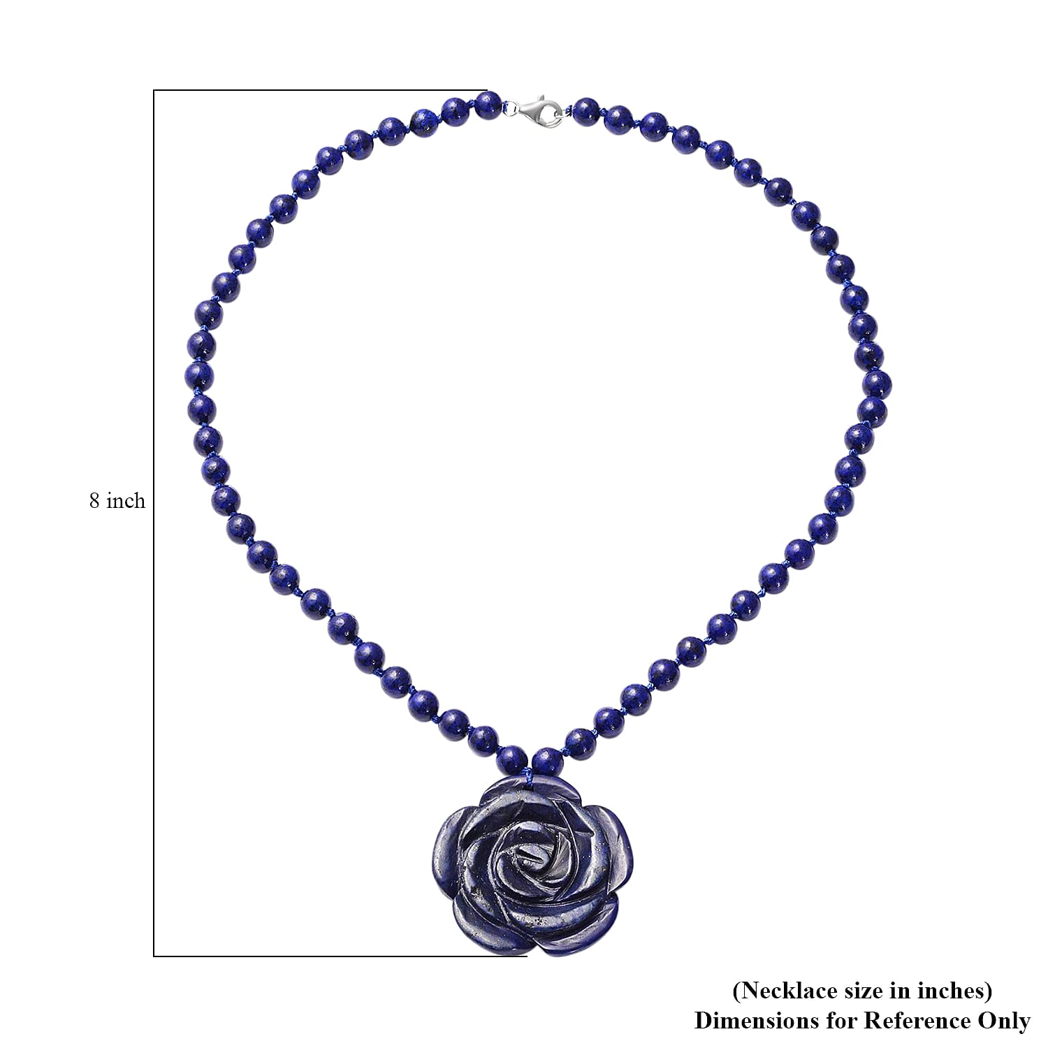 Lapis Lazuli Necklace, Carved Lapis Lazuli 171.00 ctw Necklace, Carved Flower Necklace, Sterling Silver Necklace, Necklace 18 Inch