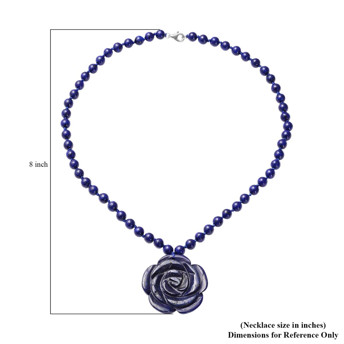 Lapis Lazuli Necklace, Carved Lapis Lazuli Necklace, Carved Flower Necklace, Sterling Silver Necklace, 18 Inch Necklace 171.00 ctw image number 4