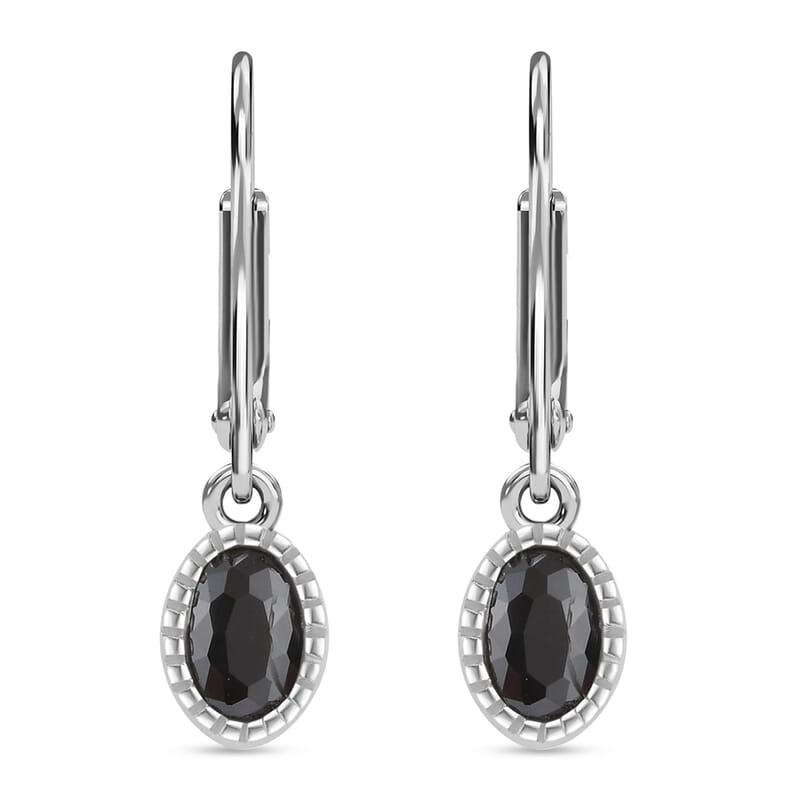 Simulated Black Diamond Drop Earrings Princess Necklace in Stainless Steel, Simulated Diamond Jewelry Set For Women 18 Inches