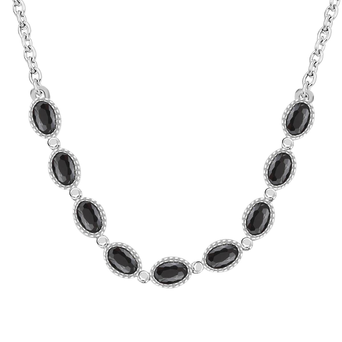 Simulated Black Diamond Drop Earrings and Necklace 18 Inch in Stainless Steel image number 4