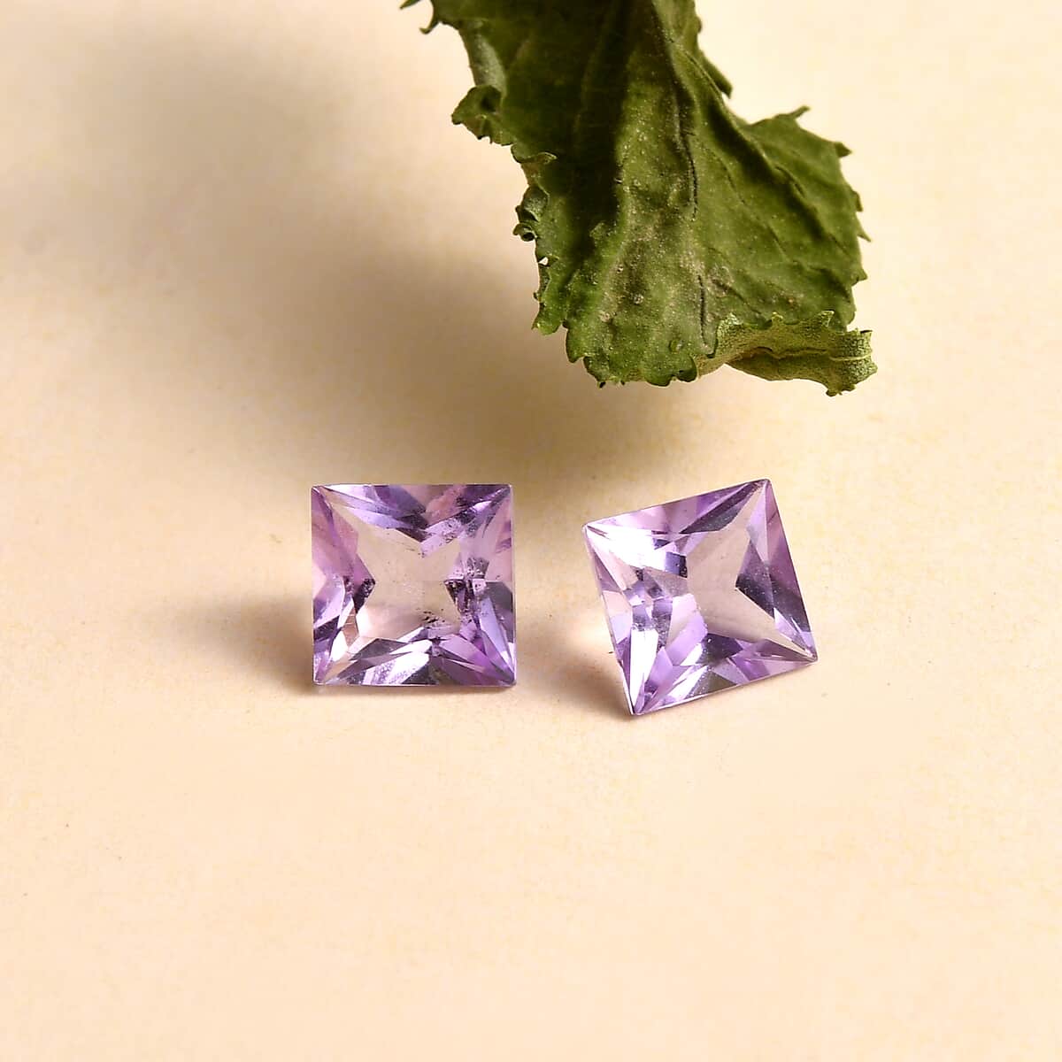 AA Princess Cut Rose De France Amethyst Set of 2 (Sqr 7 mm) 2.74 ctw Loose Gemstone image number 1