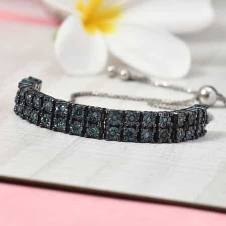 Blue Diamond Bolo Bracelet in Blue Rhodium and Sterling Silver 8.25 Grams 0.40 ctw image number 1