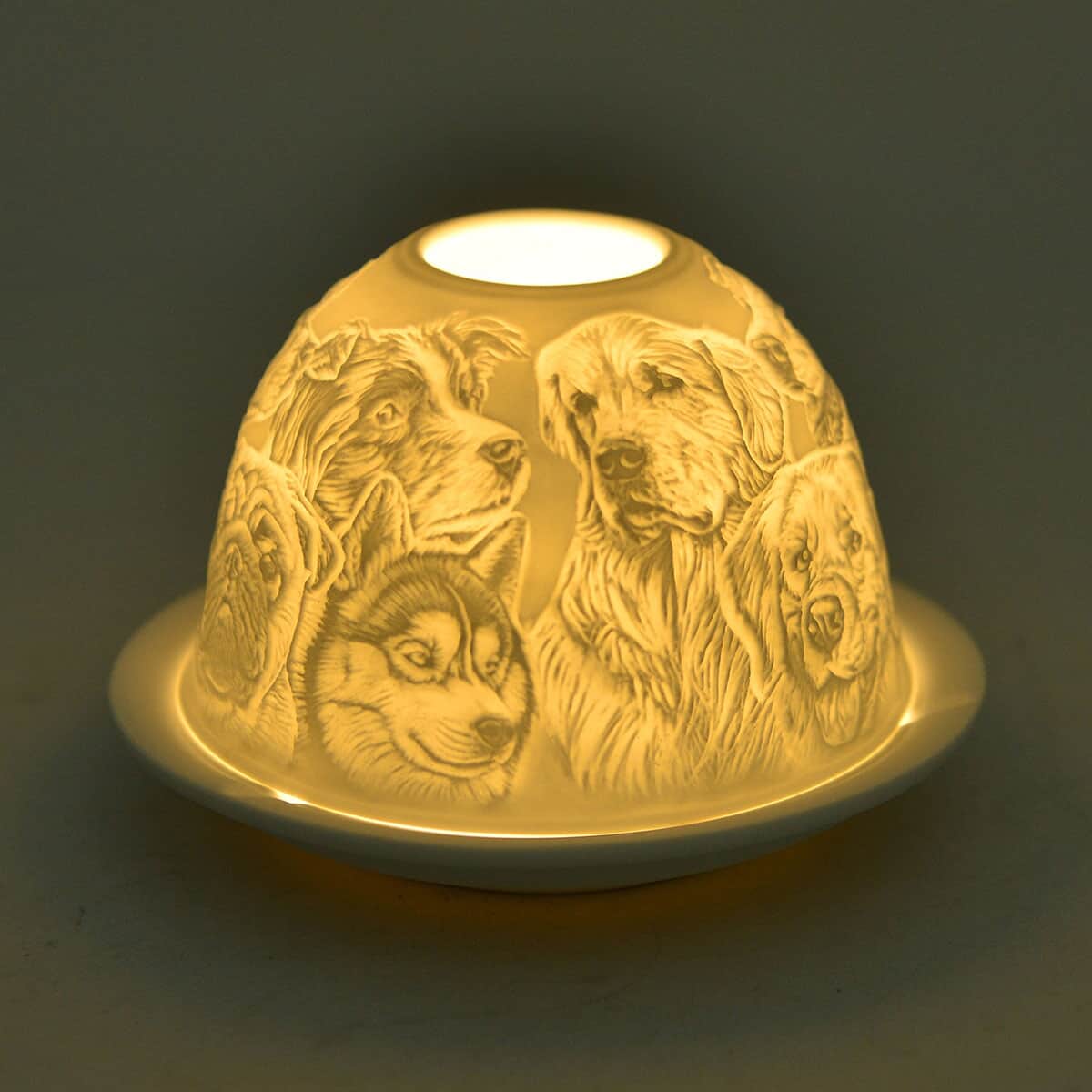 Set of 2 Dog Engraved Ceramic Candle Holders with LED Light image number 0