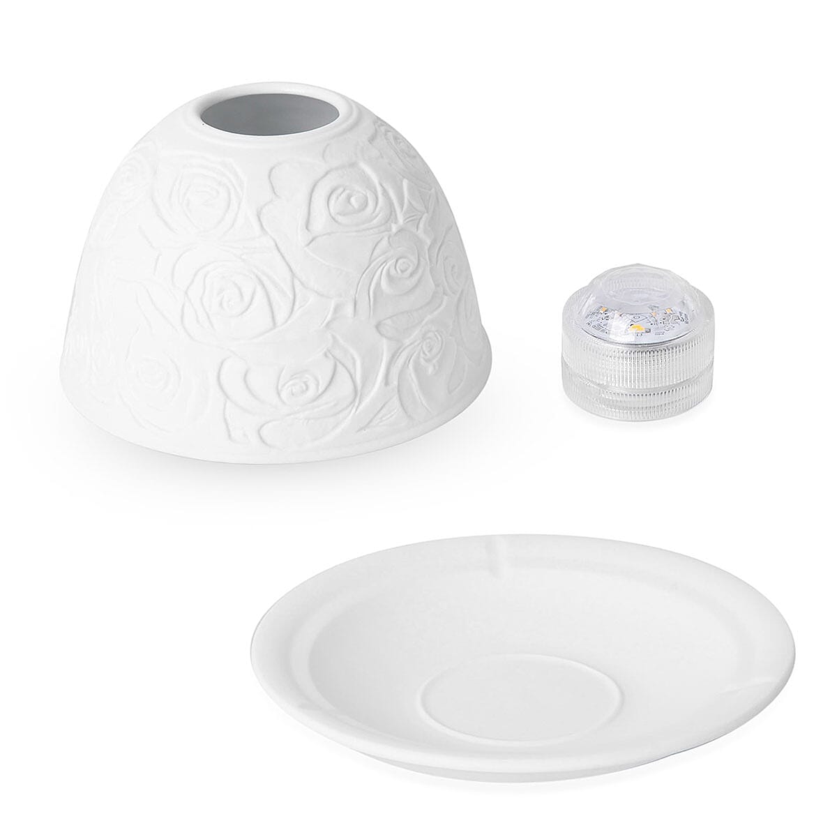 Set of 2 Rose Engraved Ceramic Candle Holders with LED Light (5x3 in) image number 4