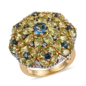 London Blue Topaz, Multi Gemstone Ring in 14K YG Over Sterling Silver (Size 6.0) (8 g) 5.34 ctw