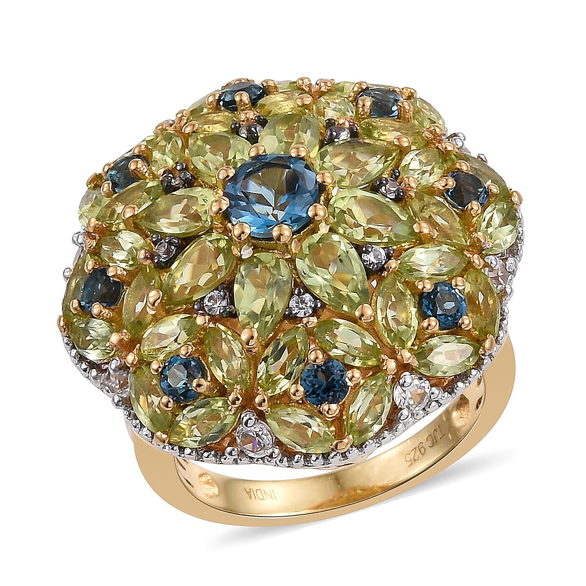 London Blue Topaz and Multi Gemstone 5.34 ctw Ring in 14K Yellow Gold Over Sterling Silver (Size 7.0) image number 0